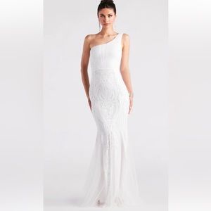 NWT Hilary Formal Sequin One-Shoulder Mermaid Dress in white